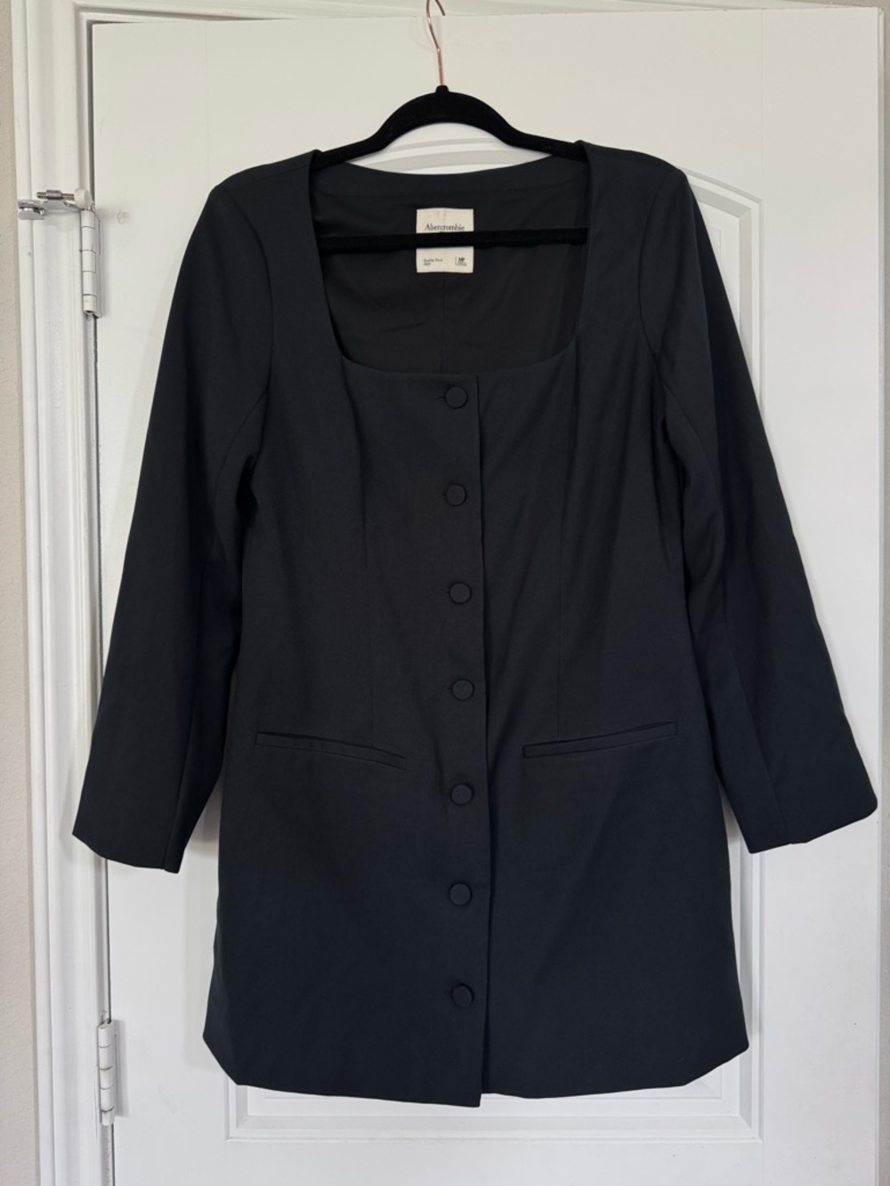 Abercrombie & Fitch Black Mara Dress Button Front Square Neck Pockets Women's MP